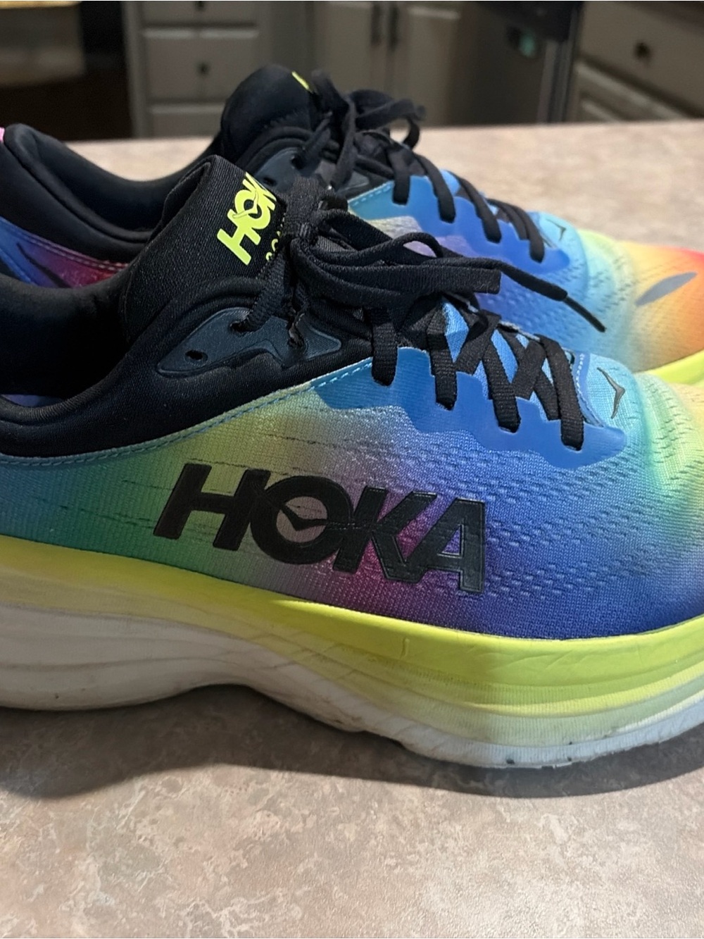 HOKA BONDI RAINBOW RUNNING SHOES MENS SIZE 12D